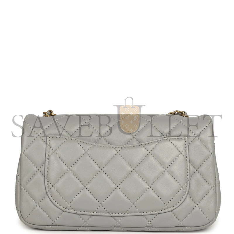 CHANEL MASTER MINI PEARL CRUSH RECTANGULAR FLAP BAG GREY LAMBSKIN BRUSHED GOLD HARDWARE AS1787 (20*13*7cm)
